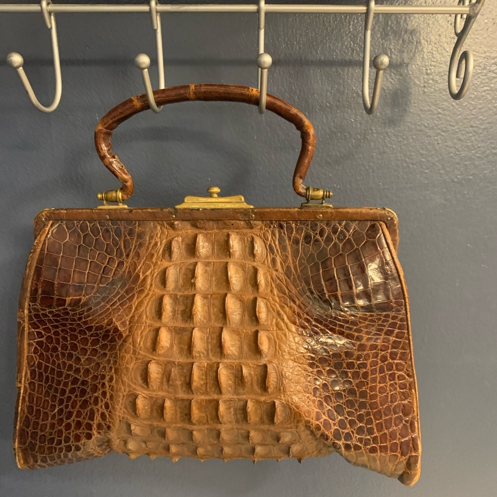Vintage Real Alligator Skin Handbag Purse 1930's - 1940's
